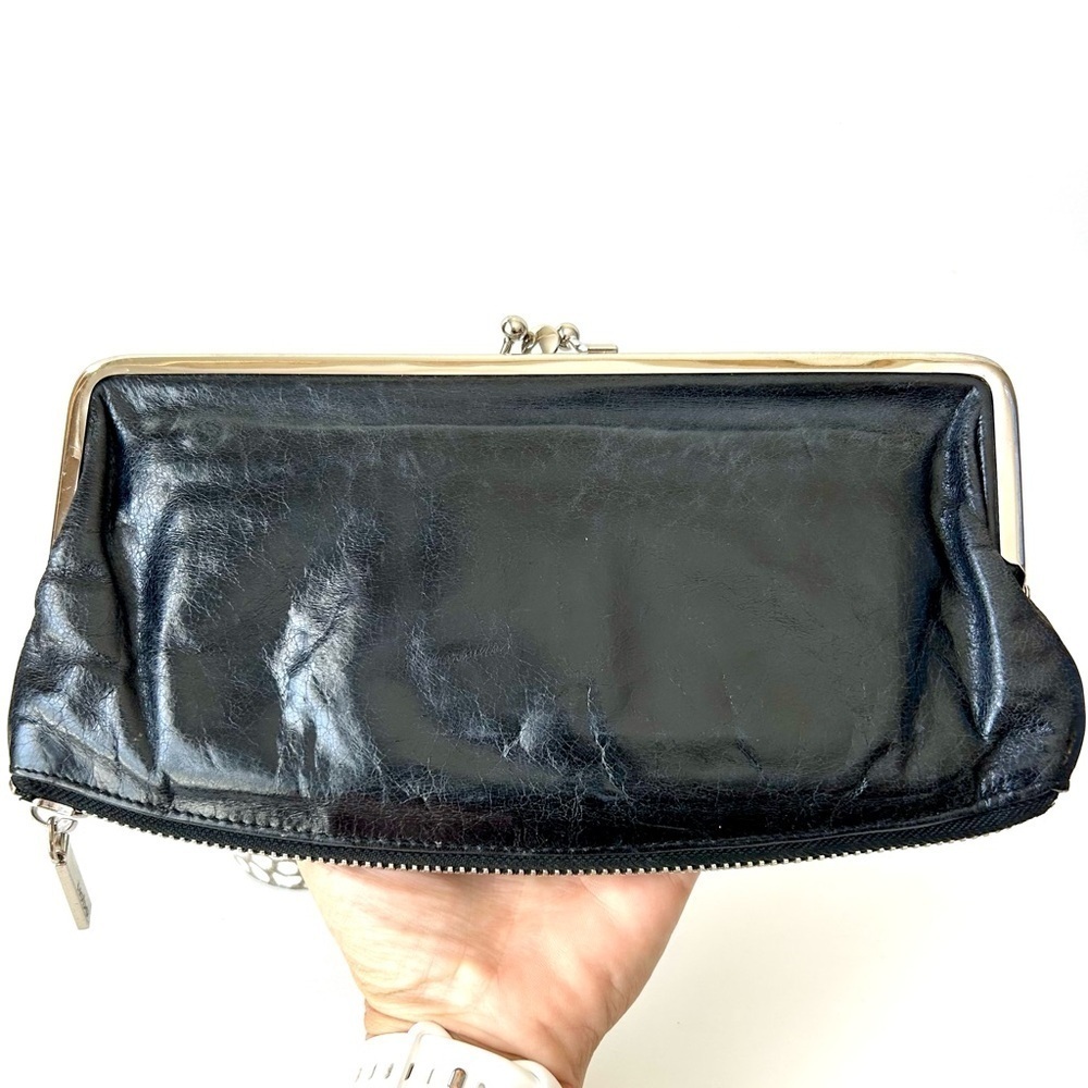 HOBO International Mavis Millie Metal Frame Zipper Bottom Leather Clutch Black - Picture 6 of 6